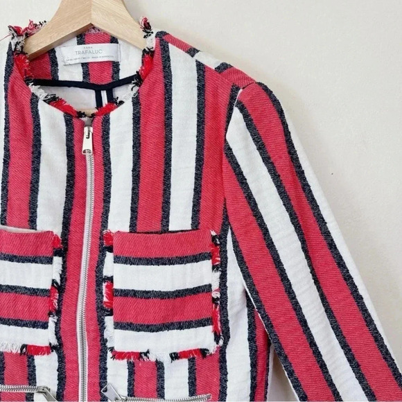 ZARA  Frayed Striped Full Zip Jacket - Picture 8 of 16